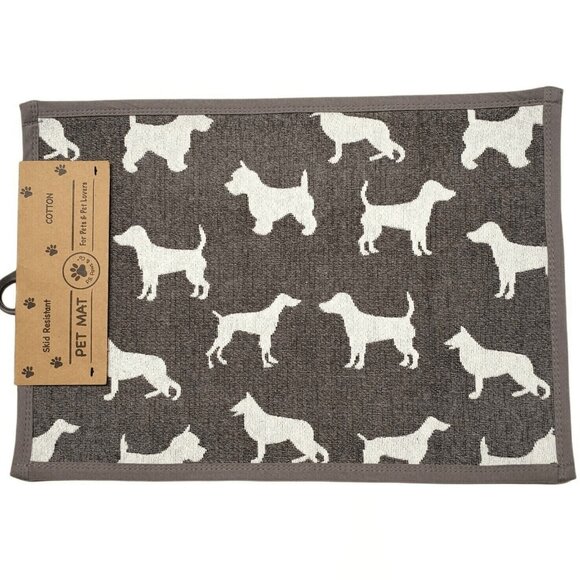 Dog Pet Feeding Mat 13x19" Non Slip Cotton Food Water Bowl Placemat Gray White - Picture 2 of 8